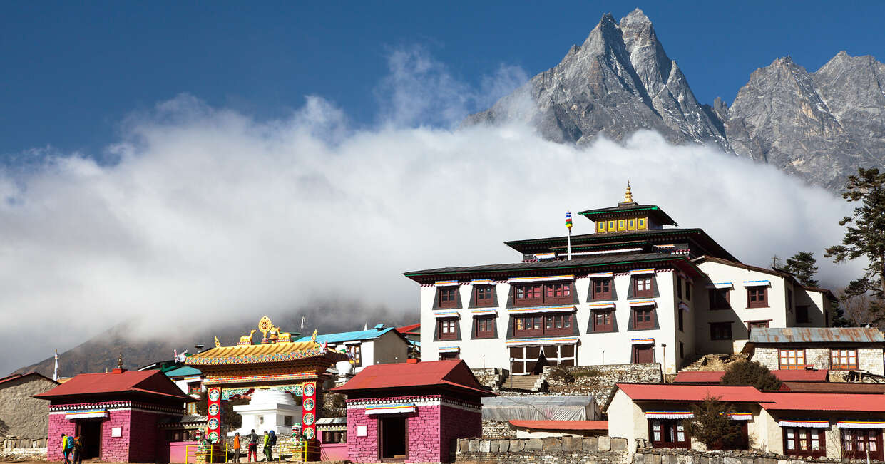 Colourful and misty views at Tengboche monastery, Nepal