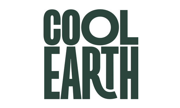 Text "COOL EARTH" is prominently displayed in bold, dark green capital letters, centered on a plain white background.