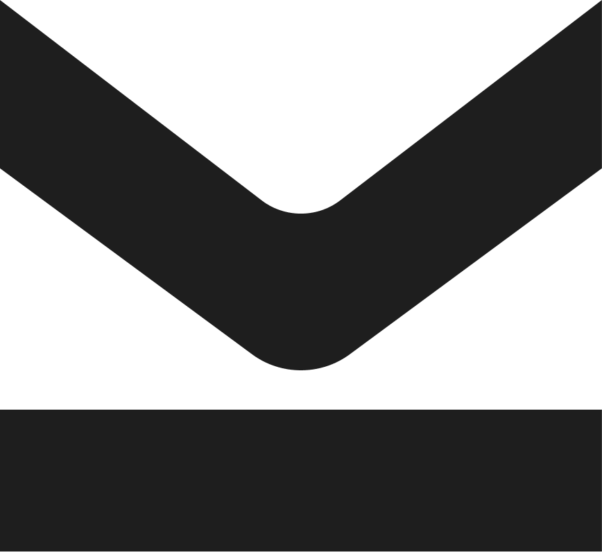 A black abstract shape with a downward-pointing angle sits above a solid black rectangular strip, contrasted on a white background. No text is present.