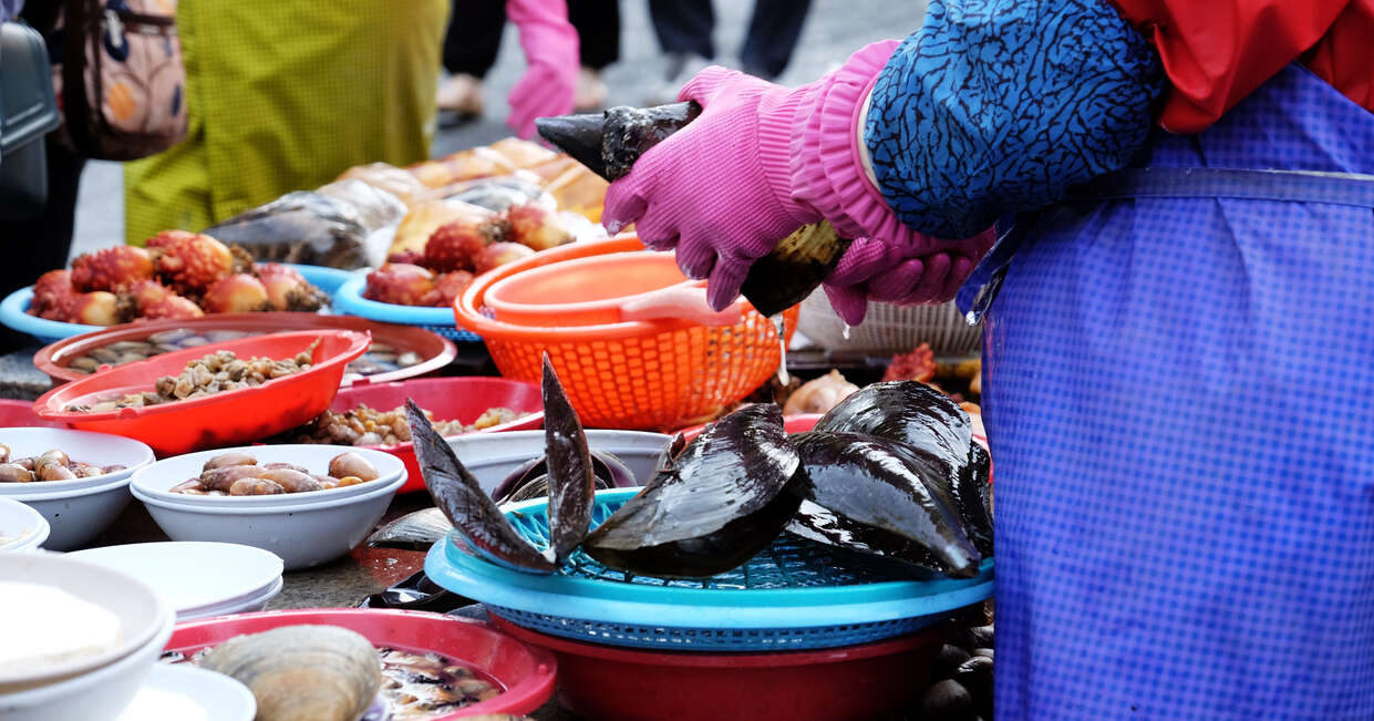 Fresh Seafood at the market in Busan, South Korea