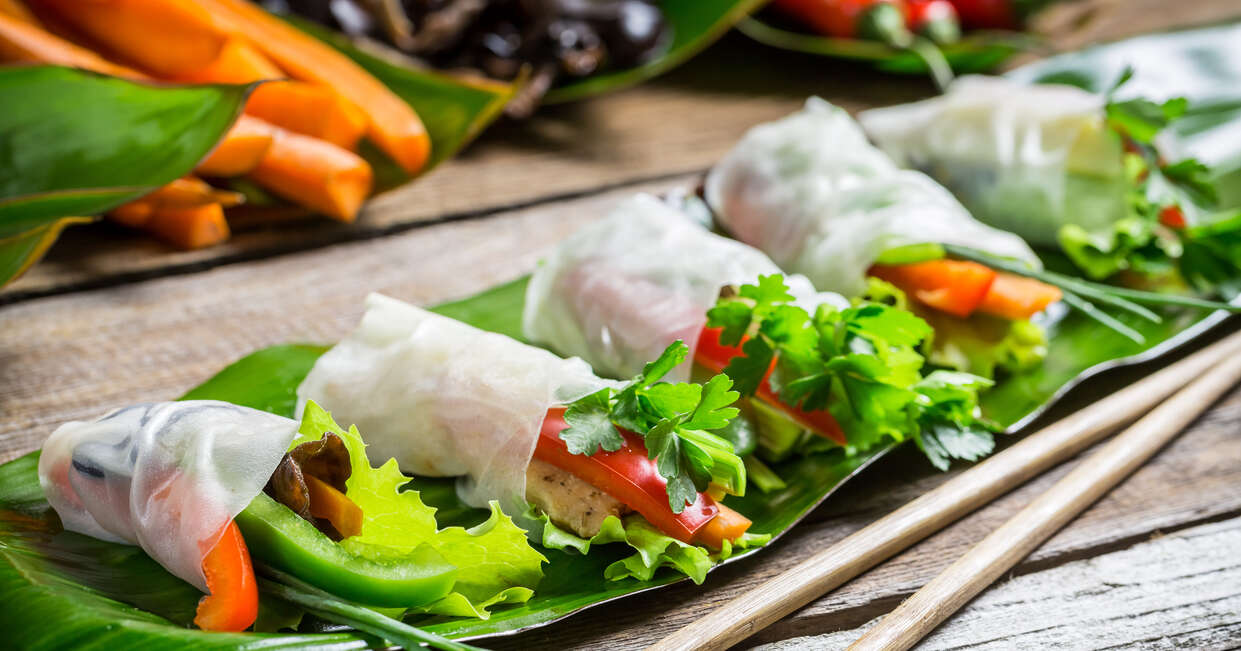 Vegetarian friendly spring rolls, Asian cuisine