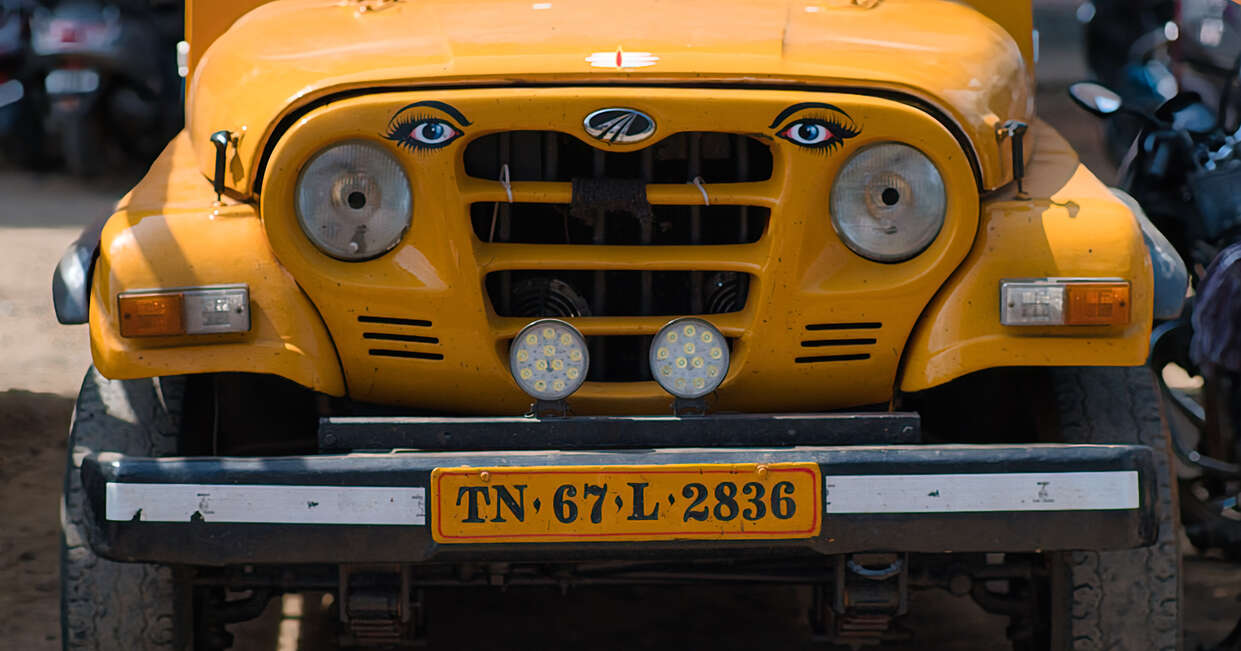 Bright yellow car in South India