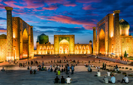 Registan square at dusk