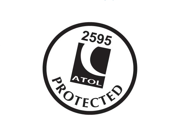 A circular emblem displays the number "2595" atop a stylized rectangle with the word "ATOL." Beneath, "PROTECTED" is written. The design suggests protection or certification.